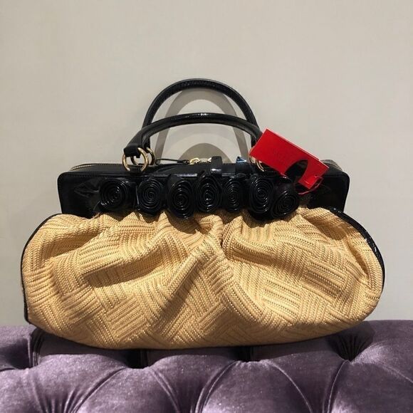 NWTS AUTHENTIC Valentino Garavani Woven & black Patent Satchel Bag Purse - Picture 1 of 11